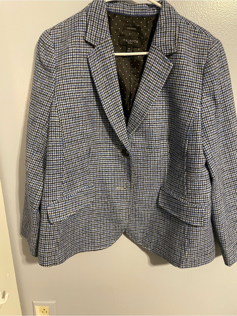 Talbots Blue and Black Houndstooth Blazer Jacket